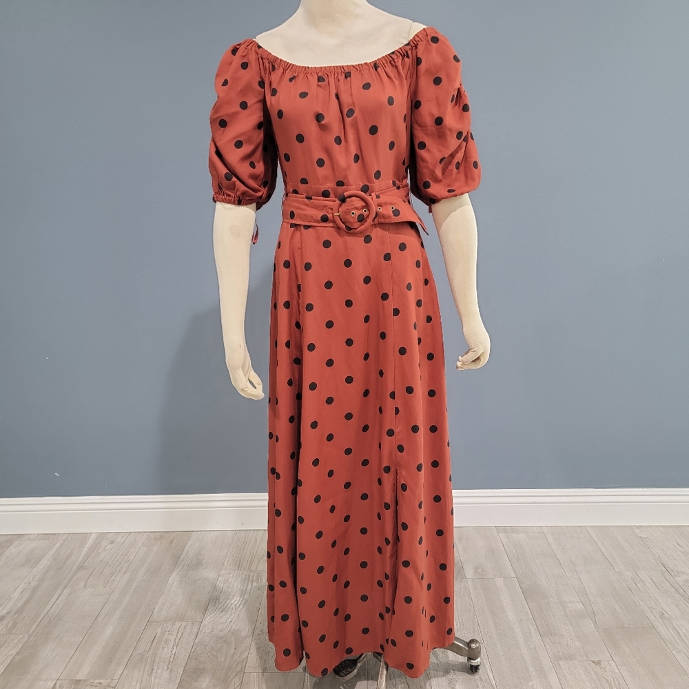 Maeve polka dot off shoulder maxi dress 8